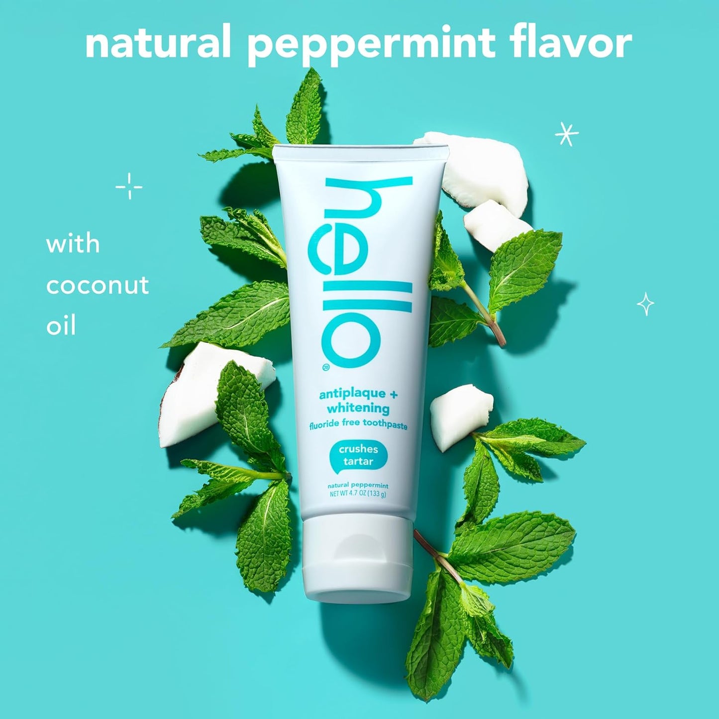 Antiplaque Toothpaste, Fluoride Free for Teeth Whitening with Natural Peppermint Flavor and Tea Tree Oil, Peroxide Free, Gluten Free, SLS Free, 3 Pack, 4.7 OZ Tubes