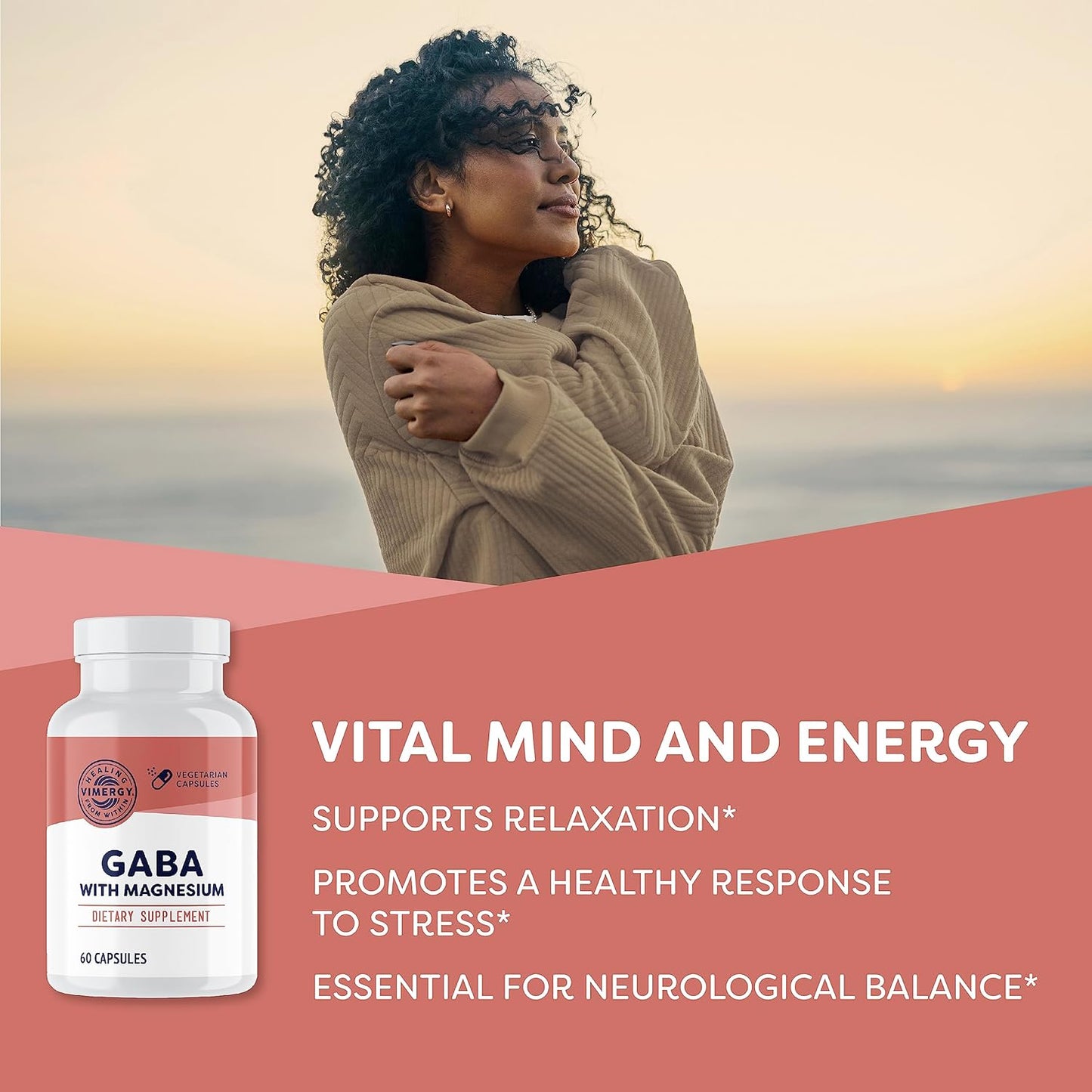 GABA with Magnesium – Supports Nervous System Function – Promotes Relaxation – Kosher, Vegan & Gluten-Free – 60 Capsules