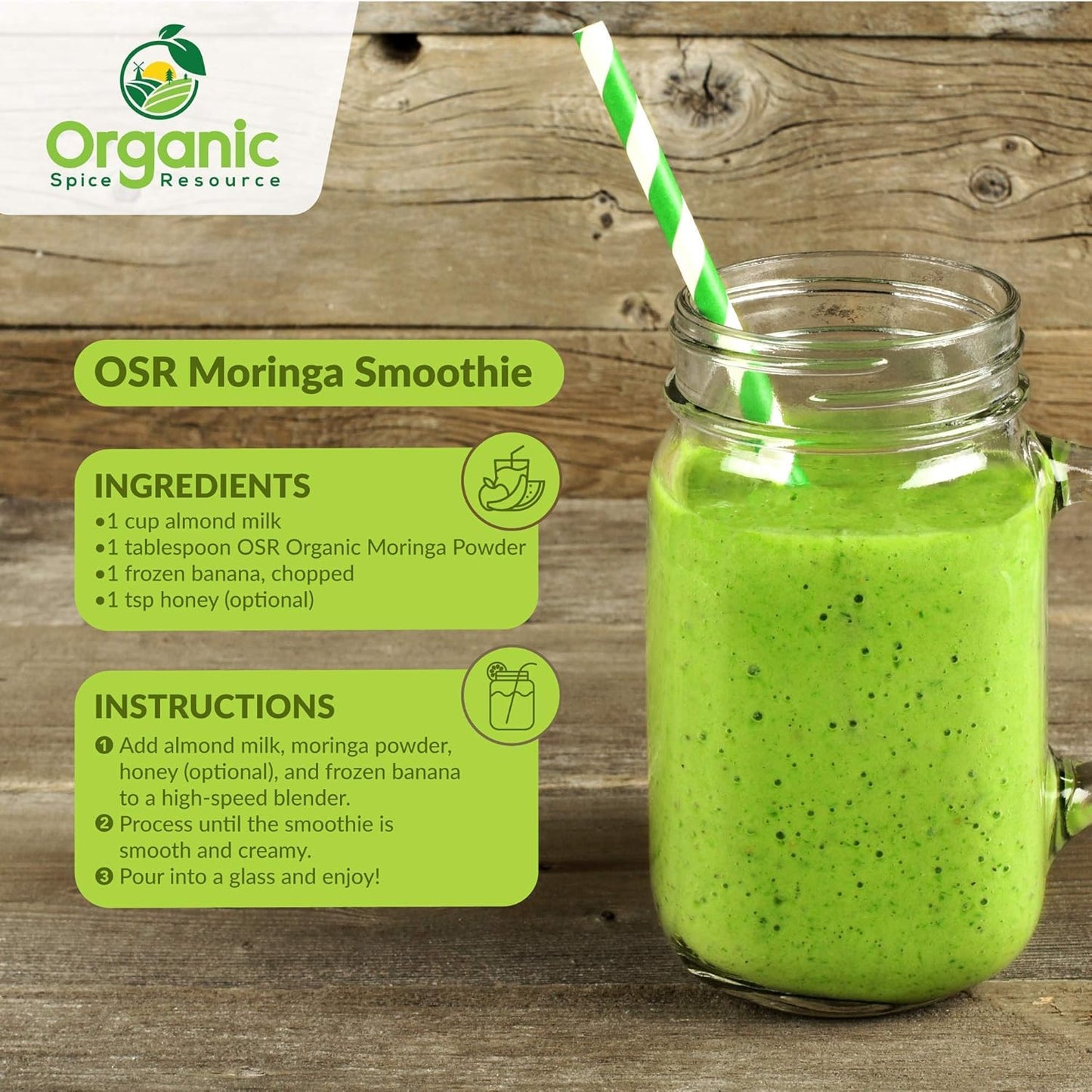 Organic Moringa Powder - 1.10 Lbs (17.64 Oz) | USDA Organics, Non-Gmo, Kosher, Halal, Moringa Olifera Powder - 100% Raw and Natural, by SHOPOSR