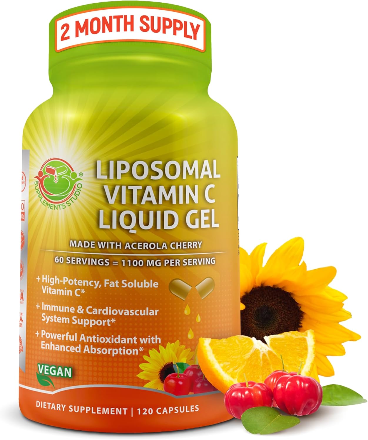 Liposomal Vitamin C Capsules - 1500Mg - Made with Organic Acerola Cherries & Camu Camu, High Potency Vitamin C Liposomal - Immune Support Supplement, Enhanced Absorption & Bioavailability - 180 Count
