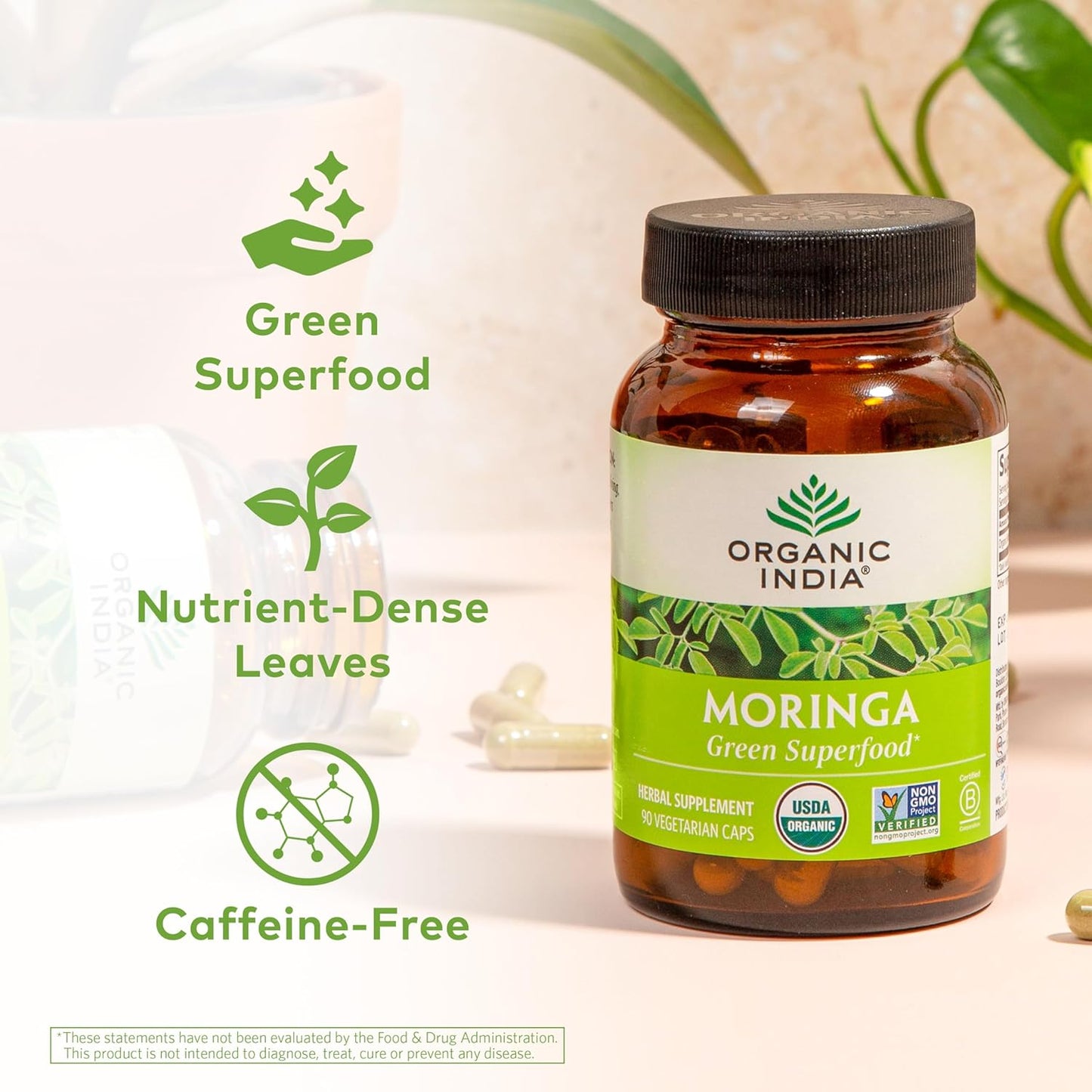 Moringa Capsules Organic - Moringa Supplement - Green Superfood, Moringa Leaf Capsules, Pure Supergreen, Vegan Greens, Nature'S Multivitamin, Vegan, Gluten-Free - 90 Capsules