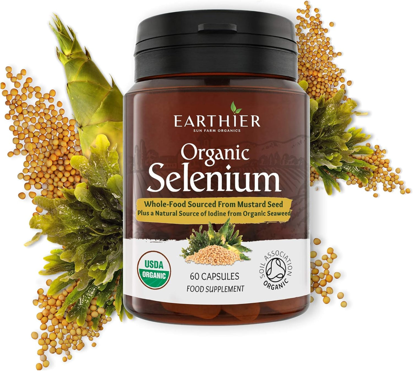 Organic Selenium 200 Mcg with Iodine and Silica All from Certified Organic Whole Foods - Two Month Supply