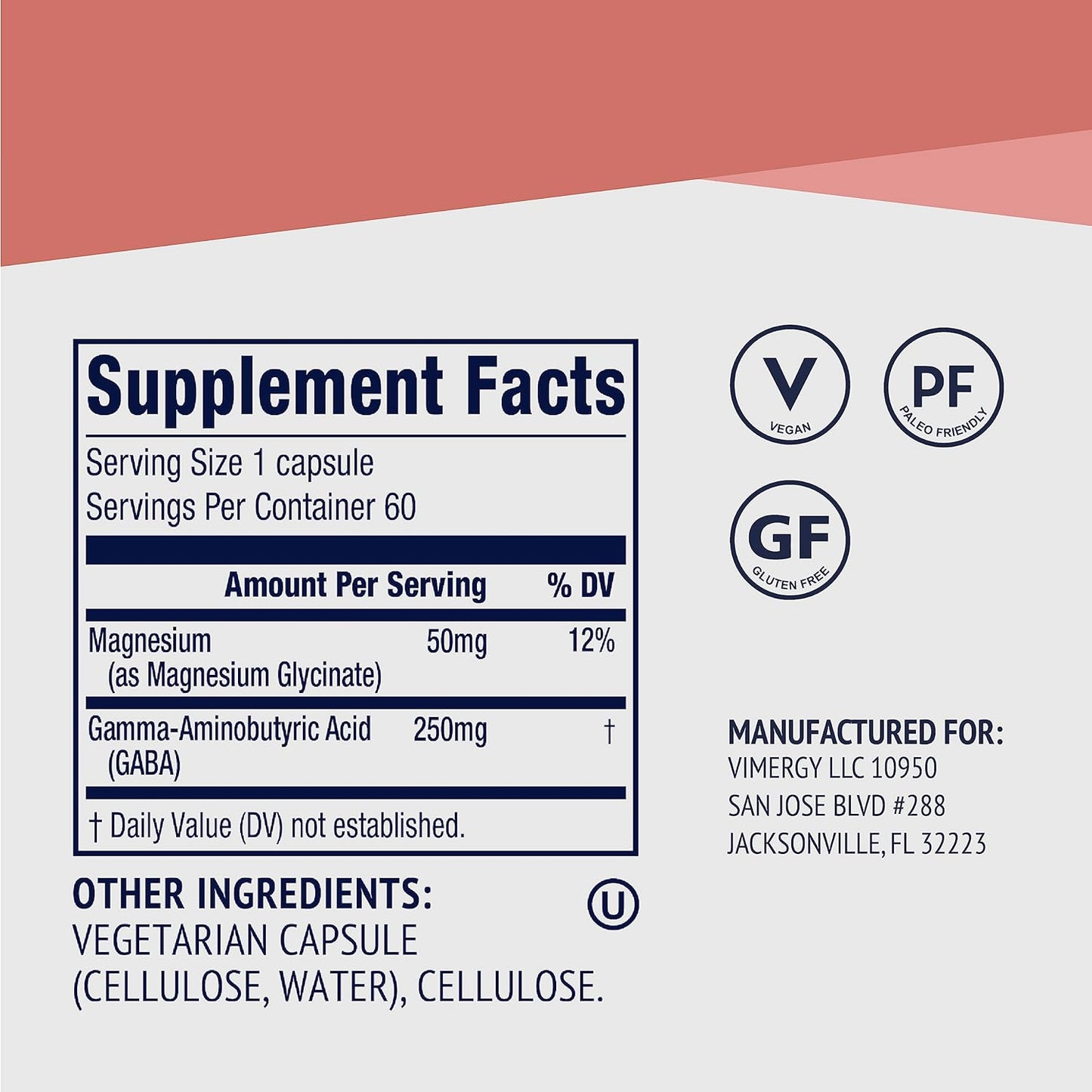 GABA with Magnesium – Supports Nervous System Function – Promotes Relaxation – Kosher, Vegan & Gluten-Free – 60 Capsules