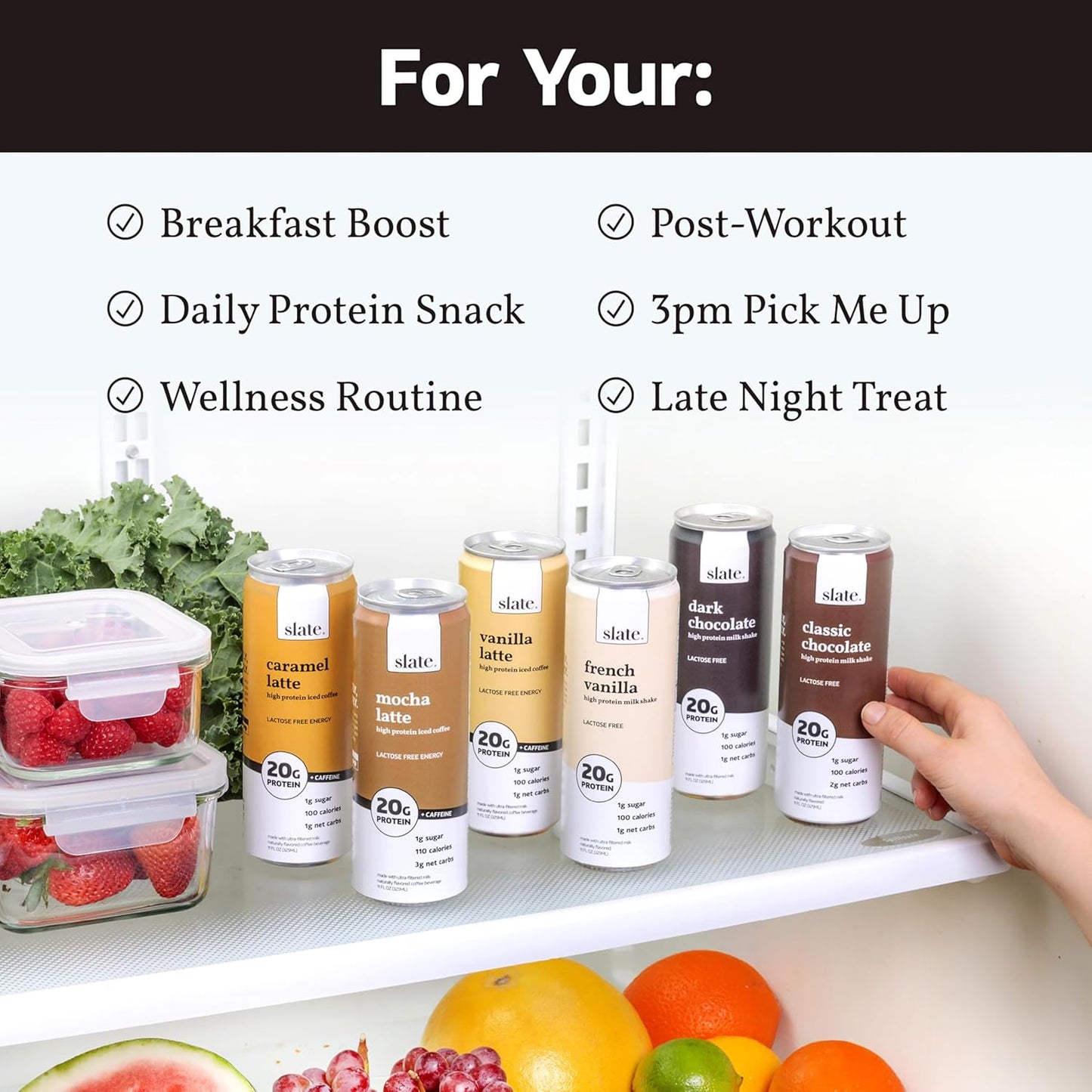 Milk - High Protein Milk Shake - Core Variety Pack - Classic Chocolate, Dark Chocolate, French Vanilla - Lactose Free, 20G Protein, 1G Sugar, 100 Calories, 1-2G Net Carbs - 11 Fl Oz, 12 Cans