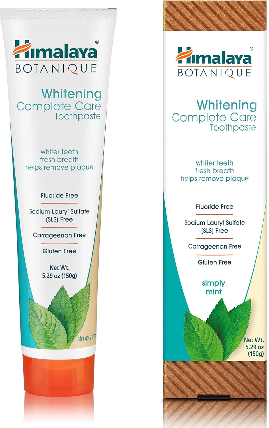 Botanique Whitening Complete Care Toothpaste, Teeth Whitening, Fights Plaque, Fluoride Free, No Artificial Flavors, SLS Free, Cruelty Free, Foaming, Simply Mint Flavor, 5.29 Oz, 2 Pack