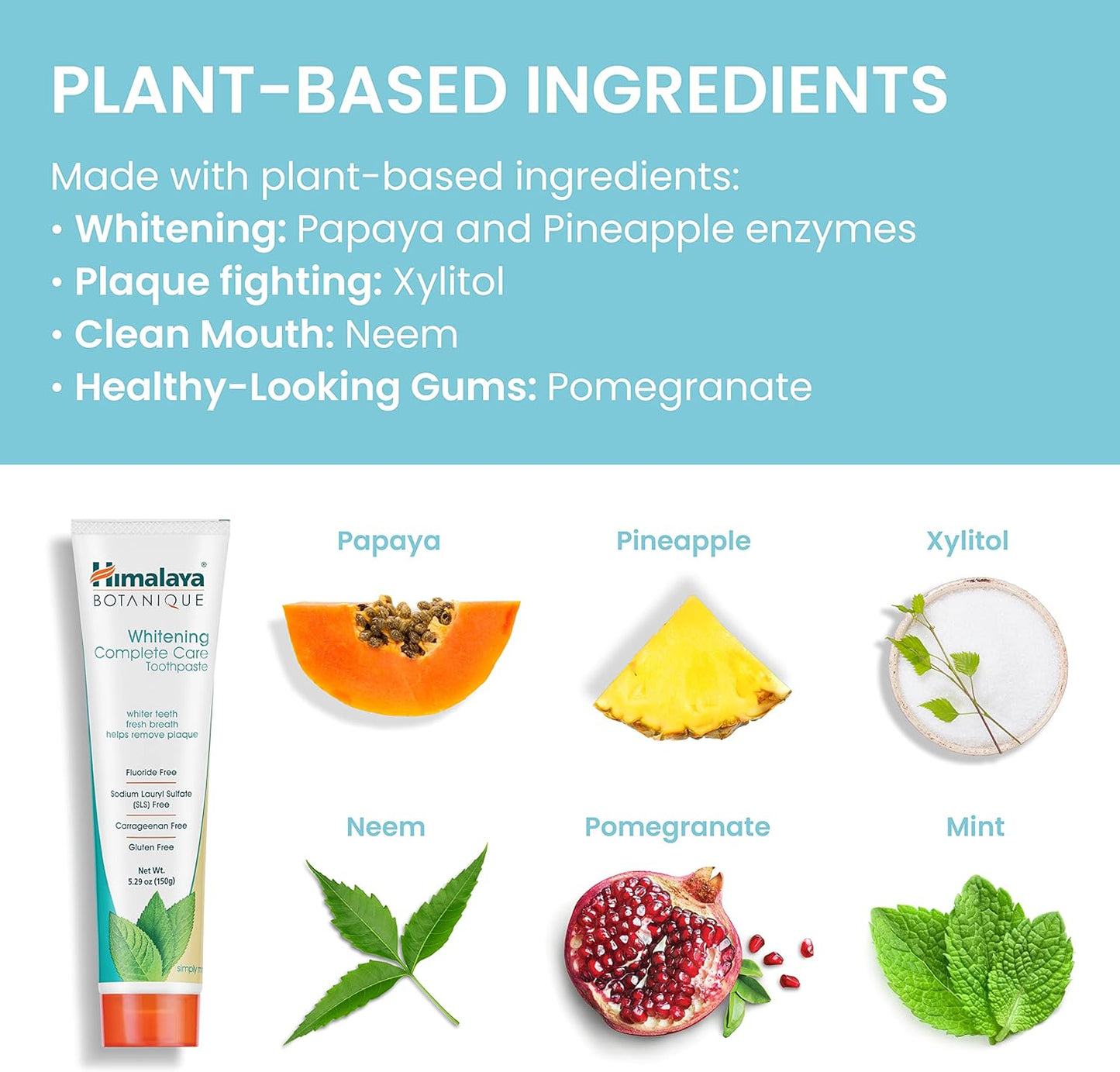 Botanique Whitening Complete Care Toothpaste, Teeth Whitening, Fights Plaque, Fluoride Free, No Artificial Flavors, SLS Free, Cruelty Free, Foaming, Simply Mint Flavor, 5.29 Oz, 2 Pack
