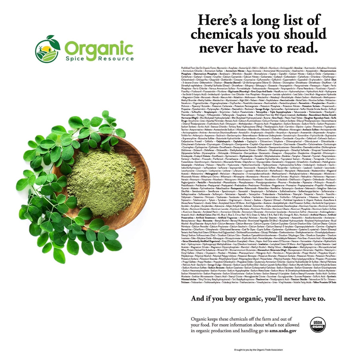 Organic Moringa Powder - 1.10 Lbs (17.64 Oz) | USDA Organics, Non-Gmo, Kosher, Halal, Moringa Olifera Powder - 100% Raw and Natural, by SHOPOSR