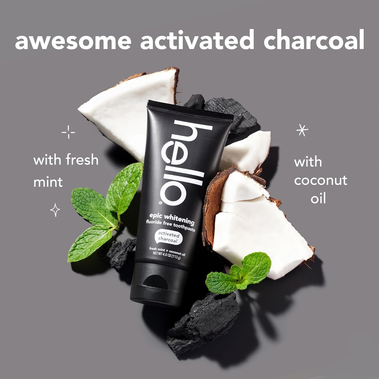 Activated Charcoal Toothpaste, Fluoride Free with Activated Charcoal, Teeth Whitening Toothpaste with Fresh Mint and Coconut Oil, No SLS, Vegan, Gluten Free, 3 Pack, 4 OZ Tubes