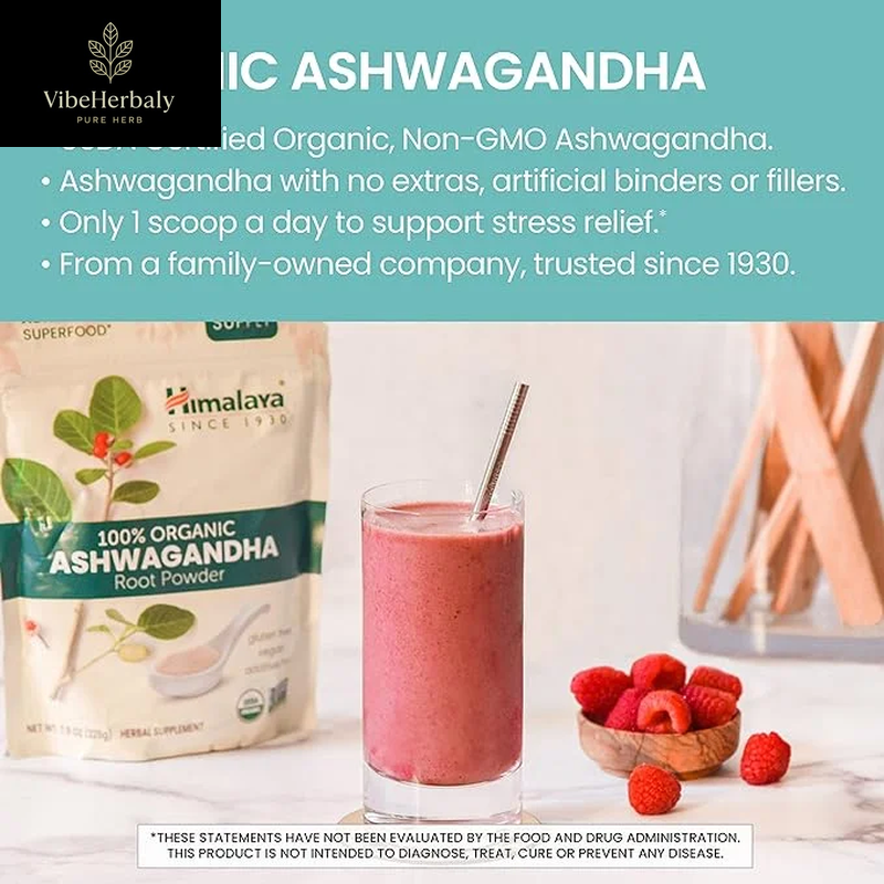 Organic Ashwagandha Powder, Adaptogenic Superfood for Protein Shakes & Smoothies, 7.9 Oz, 3 Month Supply