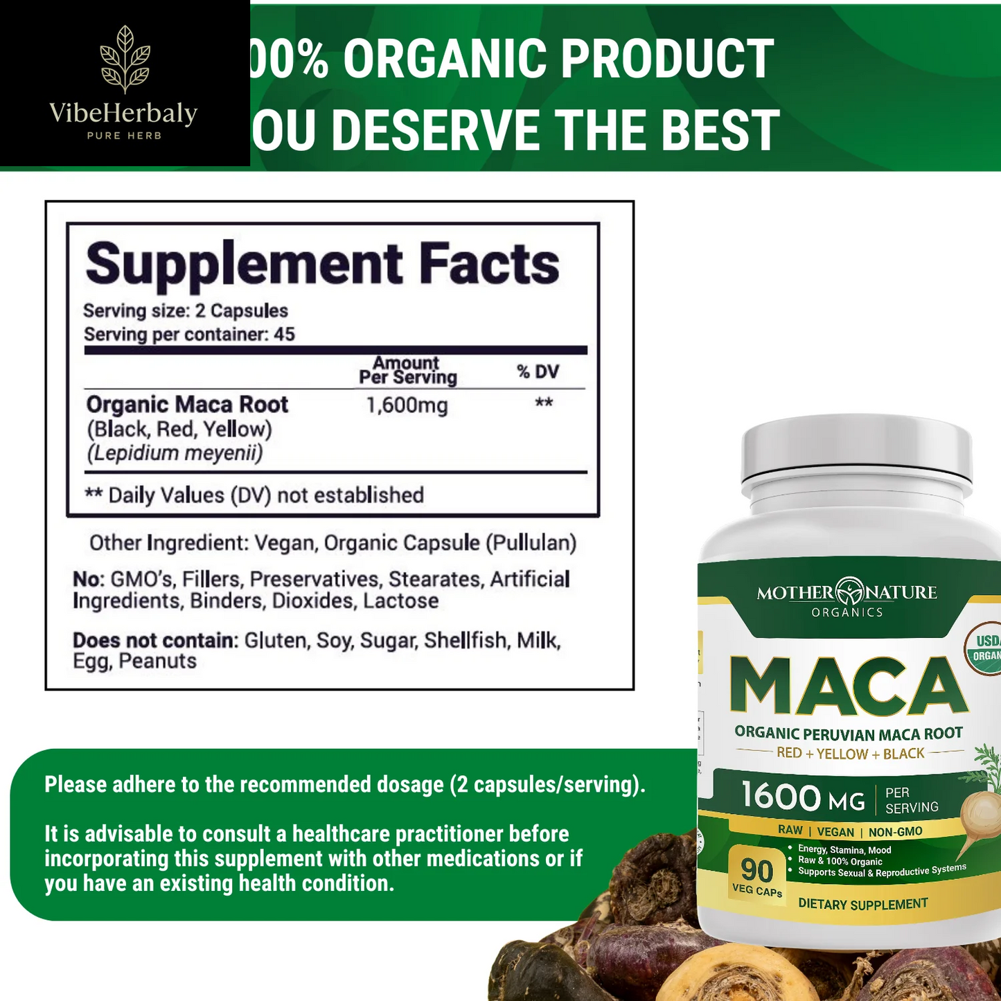 USDA Organic Maca Capsules 90 Count