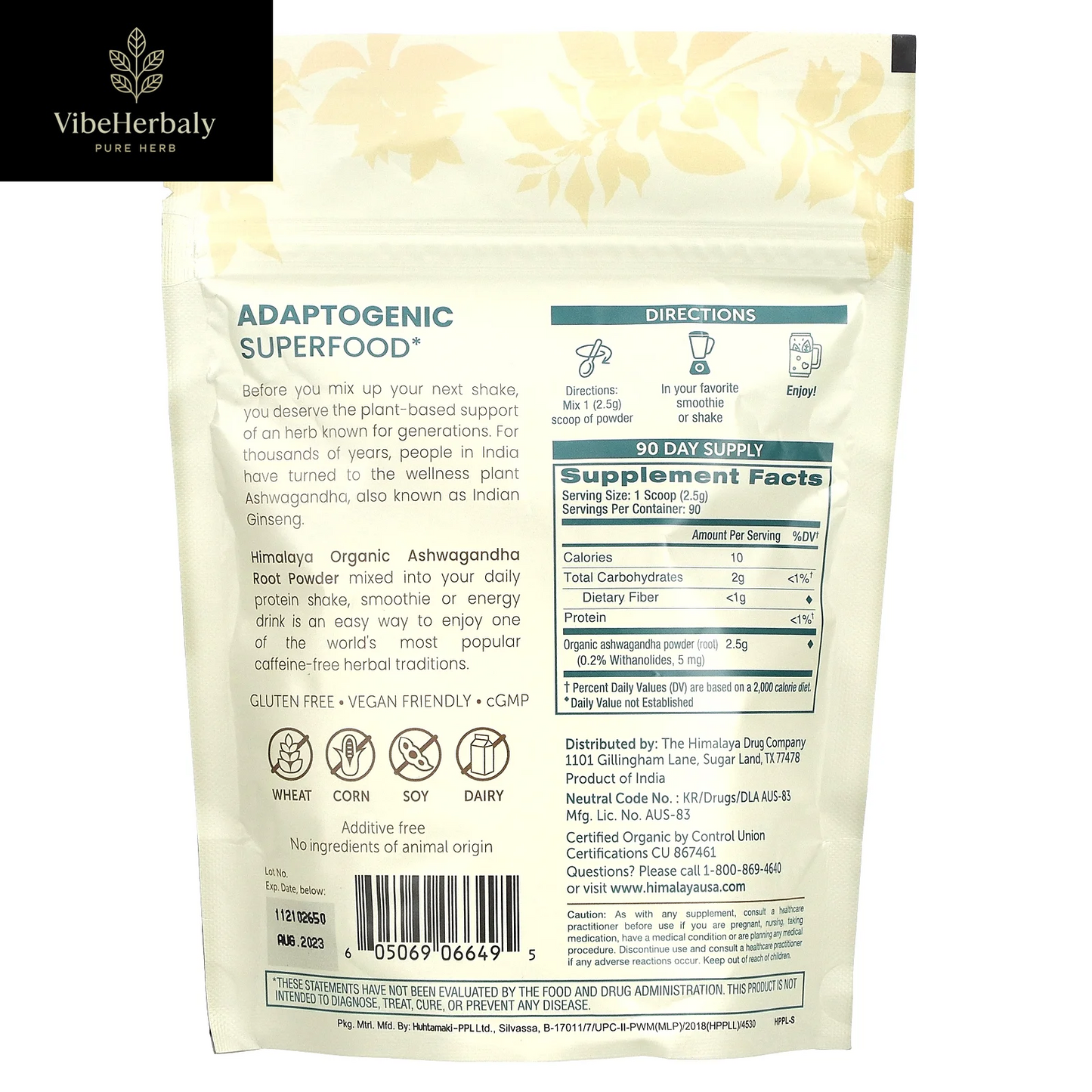 Organic Ashwagandha Powder, Adaptogenic Superfood for Protein Shakes & Smoothies, 7.9 Oz, 3 Month Supply