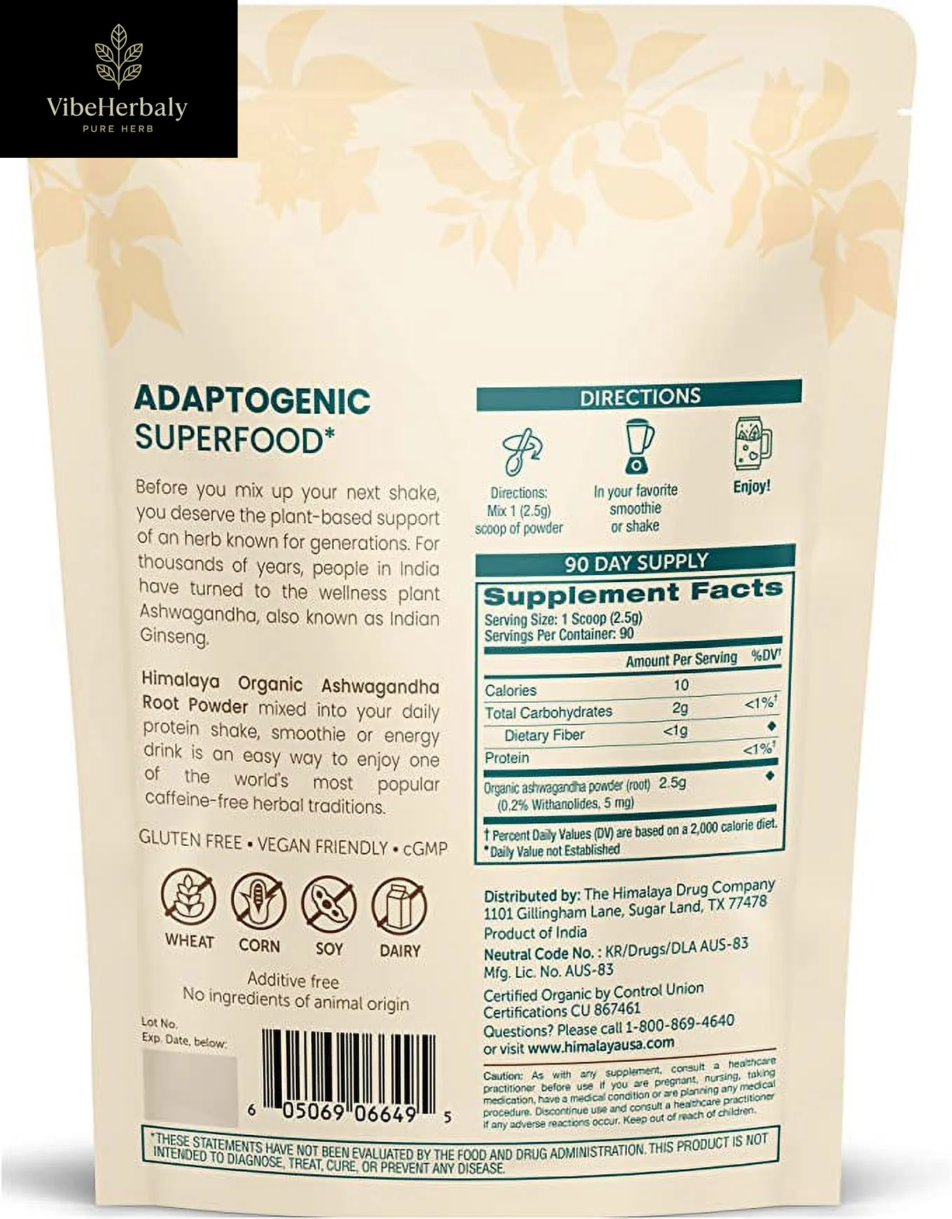 Organic Ashwagandha Powder, Adaptogenic Superfood for Protein Shakes & Smoothies, 7.9 Oz, 3 Month Supply
