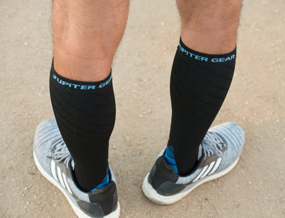 Jupitergear Endurance Compression Socks for Running and Hiking - Black with Blue Accent - Large/Extra Large