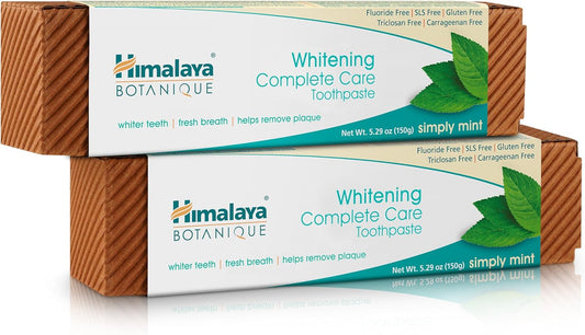 Botanique Whitening Complete Care Toothpaste, Teeth Whitening, Fights Plaque, Fluoride Free, No Artificial Flavors, SLS Free, Cruelty Free, Foaming, Simply Mint Flavor, 5.29 Oz, 2 Pack