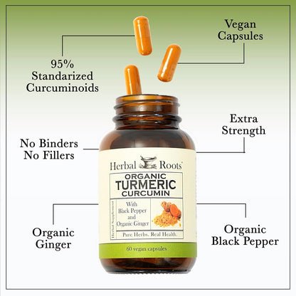 - Turmeric Curcumin Capsules - Extra Strength - 1000Mg Pure Organic Turmeric Supplement, 95% Standardized Curcumin Extract with Bioperine Pepper and Ginger