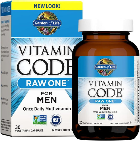 Vitamin Code Raw One for Men, Once Daily Multivitamin for Men, One a Day Mens Vitamins plus Fruit, Veggies & Probiotics for Mens Health, Vegetarian Mens Multivitamins, 30 Capsules