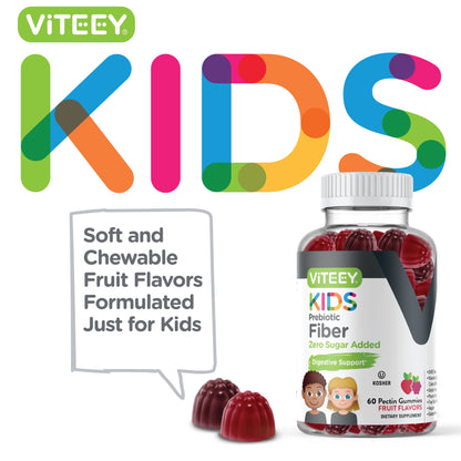 Prebiotic Fiber Gummies for Kids 4G, Digestive Support, Fruit Flavor, 60 Count