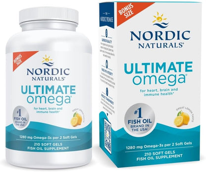 Ultimate Omega, Lemon Flavor - 60 Soft Gels - 1280 Mg Omega-3 - High-Potency Fish Oil Supplement with EPA & DHA - Promotes Brain & Heart Health - Non-Gmo - 30 Servings