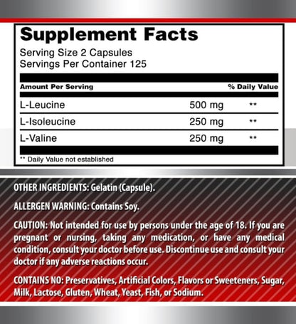 Amazing Formulas BCAA 2:1:1 1000 Mg per Serving | Capsules | Branched Chain Amino Acids Supplement | Non-Gmo | Gluten-Free | Made in USA (1 Pack, 250 Count)