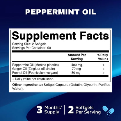 Peppermint Oil Gel with Ginger & Fennel Oils, 550Mg per Serving, 180 Softgels