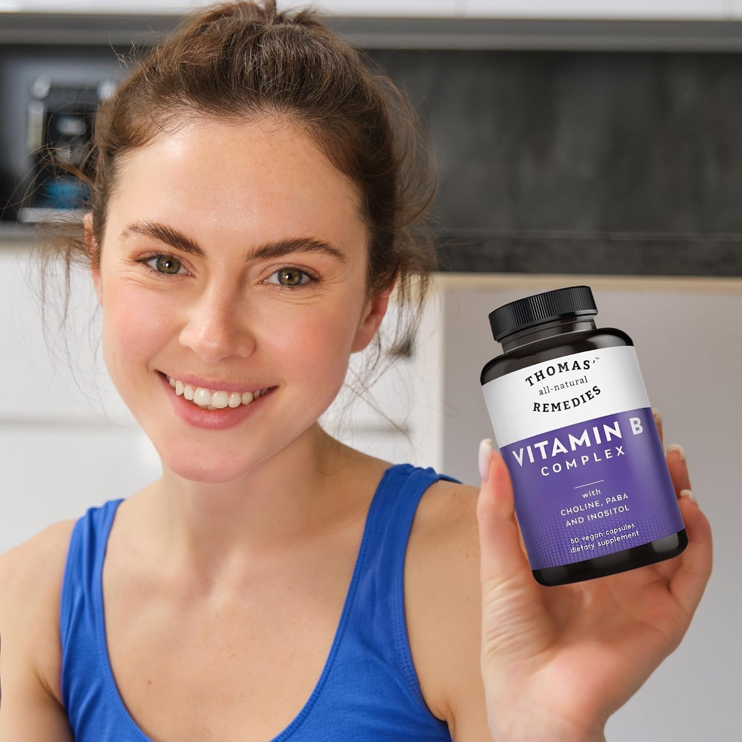 Vitamin B Complex with Choline, PABA & Inositol, Supports Energy Metabolism, Clarity & Nerve Support, Hair Skin Nails Vitamins, Made in USA, 60 Vegan Capsules