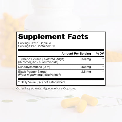 DIM 3+ | 60 Vegan Caps - 2 Month Supply | DIM, Curcumin & Bioperine, Supports Healthy Estrogen Metabolism in Men & Women, Antioxidant & Detoxification Support, Pharmaceutical Grade