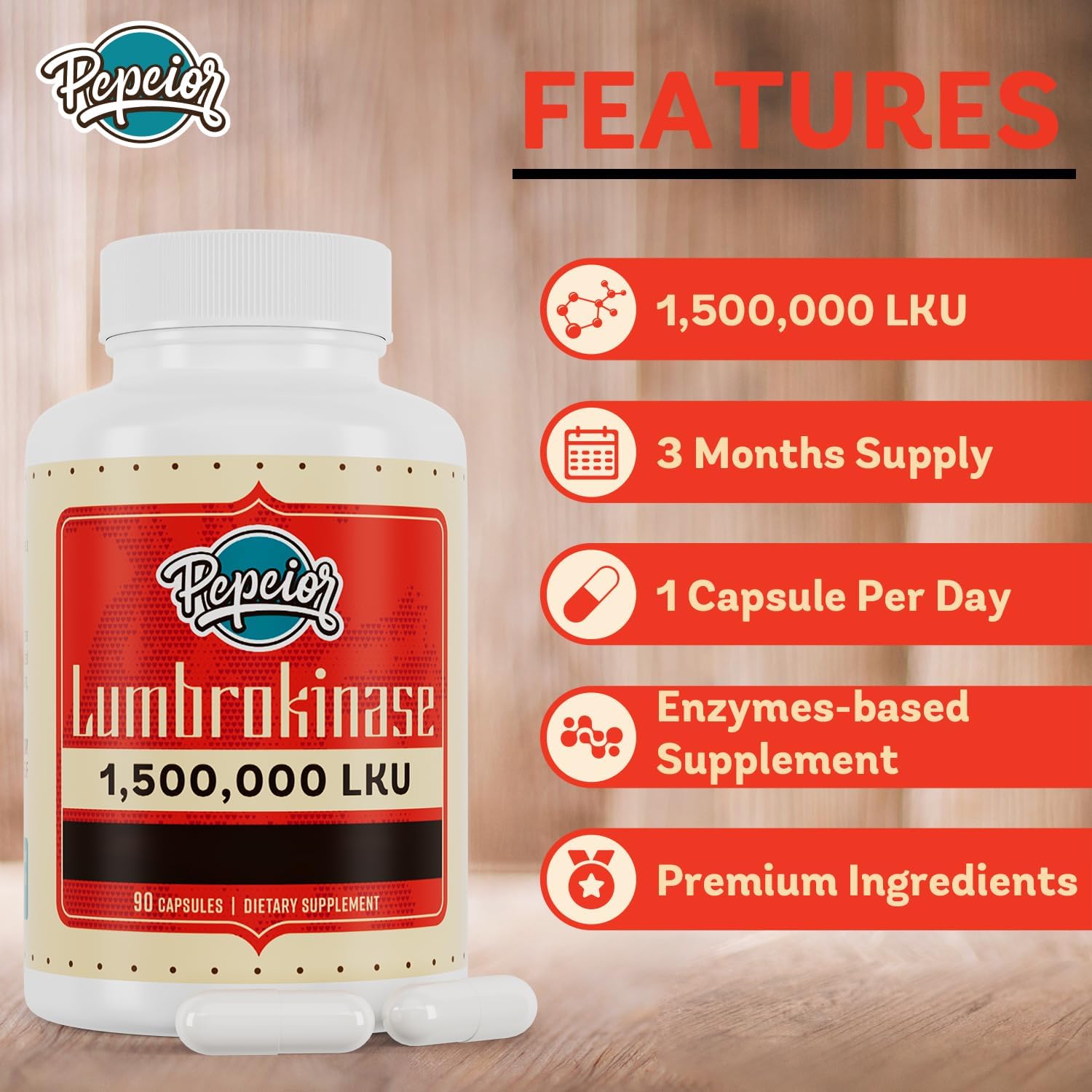 Lumbrokinase 200Mg (Max Activity 1,500,000 LKU) - Lumbrokinase Enzymes Supplement, More Effective than Nattokinase - 90 Capsules