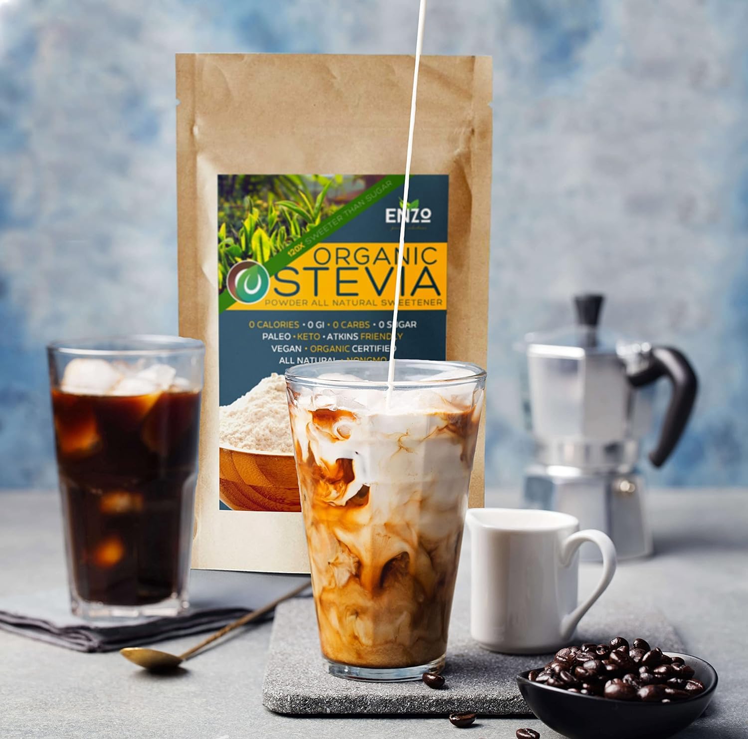 Enzo Easy Use Organic Stevia Powder 200G (7.05Oz / 1600 Servings) All Natural Alternative Sweetener 12 X Sweeter than Processed Sugar with No Artificial Additives & Fillers