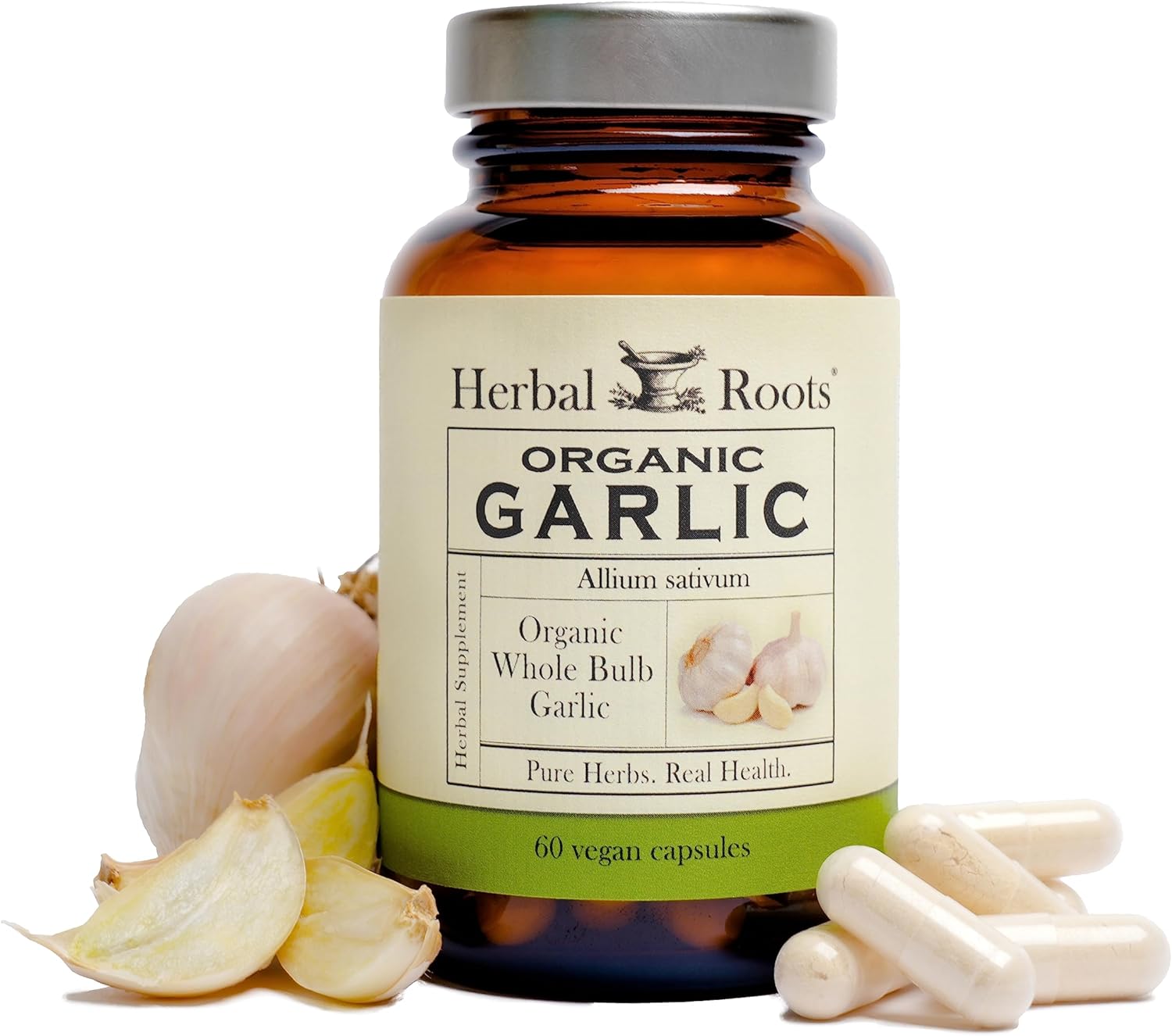Organic Whole Bulb Garlic Pills - Potent Extra Strength | 600 Mg - 60 Organic Vegan Capsules