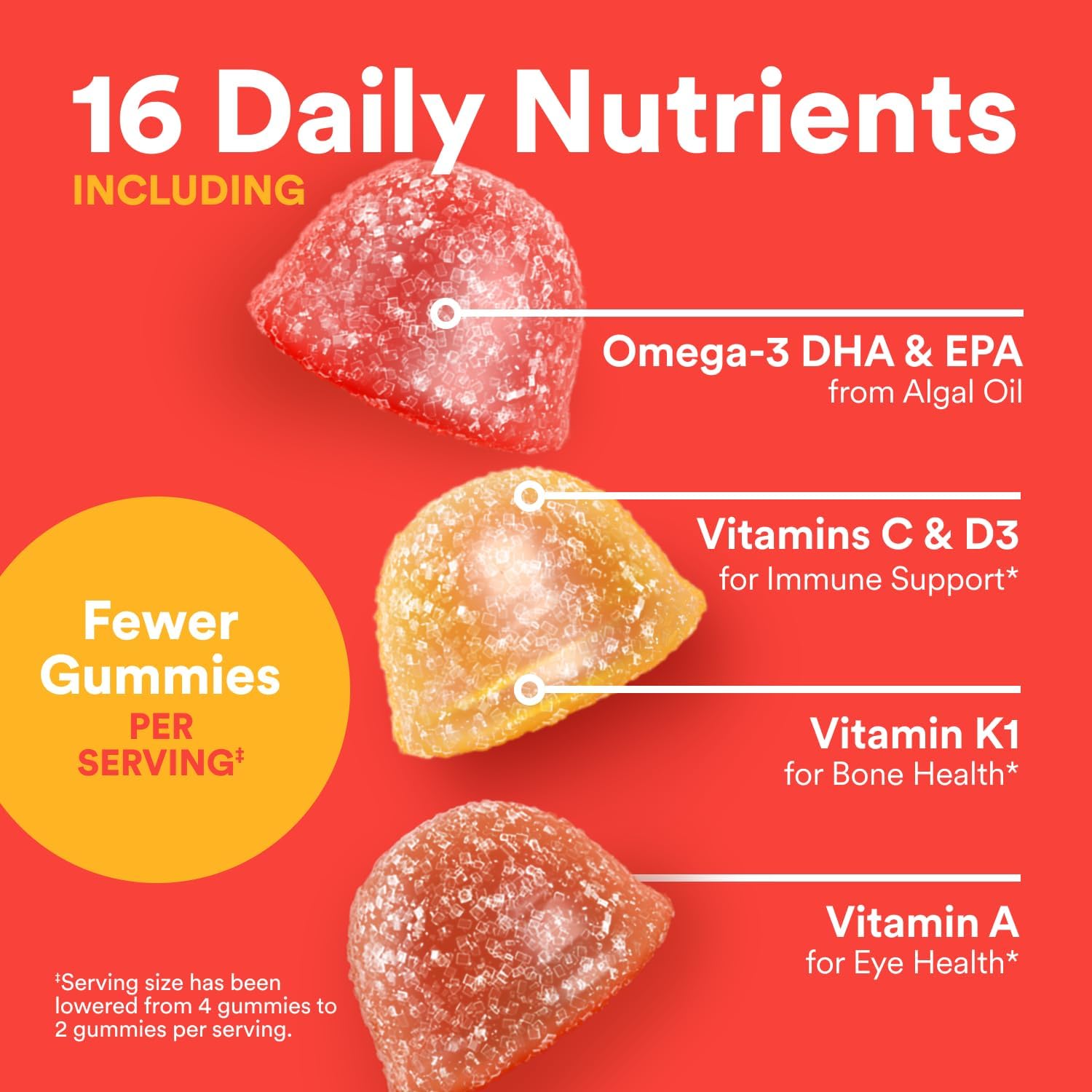 Kids Multivitamin Gummies - Improved Formula: Omega 3 (DHA/EPA), Vitamins D3, C, B12, B6, Vitamin A, K & Zinc, Gluten Free, Three Fruit Flavors, 60 Count (30 Day Supply)