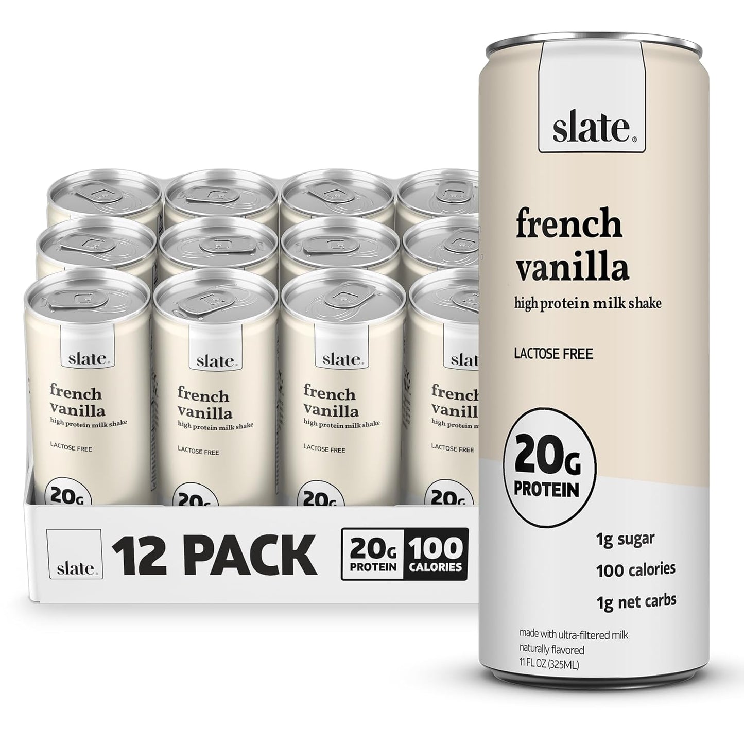 Milk - High Protein Milk Shake - Core Variety Pack - Classic Chocolate, Dark Chocolate, French Vanilla - Lactose Free, 20G Protein, 1G Sugar, 100 Calories, 1-2G Net Carbs - 11 Fl Oz, 12 Cans