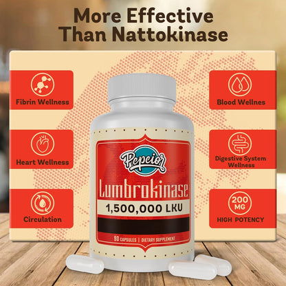 Lumbrokinase 200Mg (Max Activity 1,500,000 LKU) - Lumbrokinase Enzymes Supplement, More Effective than Nattokinase - 90 Capsules