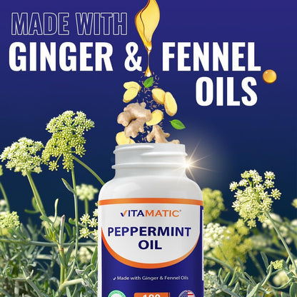 Peppermint Oil Gel with Ginger & Fennel Oils, 550Mg per Serving, 180 Softgels