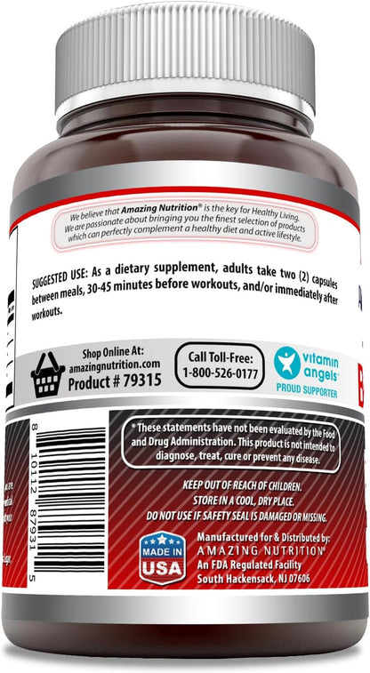 Amazing Formulas BCAA 2:1:1 1000 Mg per Serving | Capsules | Branched Chain Amino Acids Supplement | Non-Gmo | Gluten-Free | Made in USA (1 Pack, 250 Count)