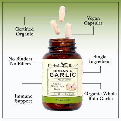Organic Whole Bulb Garlic Pills - Potent Extra Strength | 600 Mg - 60 Organic Vegan Capsules