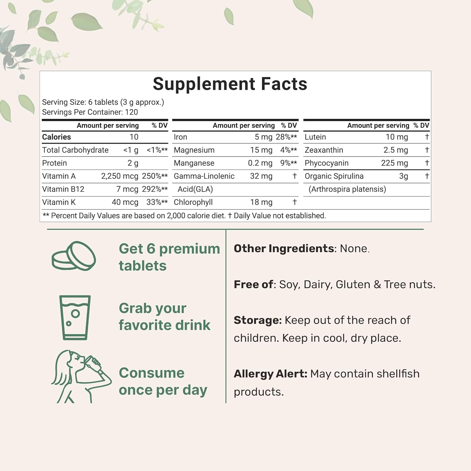 Organic Spirulina Supplement, 3000MG per Serving, 720 Tablets (4 Month Supply), No Filler & Non-Gmo, Rich in Vegan Protein, Vitamins & Prebiotics, Premium Spirulina Pills
