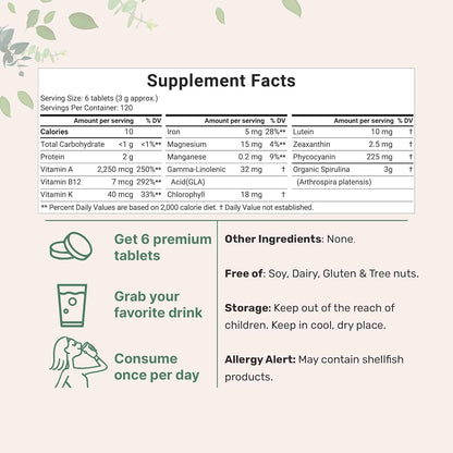 Organic Spirulina Supplement, 3000MG per Serving, 720 Tablets (4 Month Supply), No Filler & Non-Gmo, Rich in Vegan Protein, Vitamins & Prebiotics, Premium Spirulina Pills