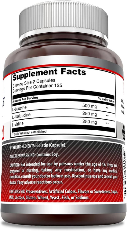 Amazing Formulas BCAA 2:1:1 1000 Mg per Serving | Capsules | Branched Chain Amino Acids Supplement | Non-Gmo | Gluten-Free | Made in USA (1 Pack, 250 Count)