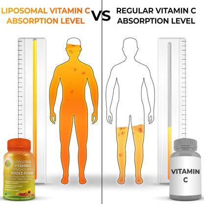 Liposomal Vitamin C Capsules - 1500Mg - Made with Organic Acerola Cherries & Camu Camu, High Potency Vitamin C Liposomal - Immune Support Supplement, Enhanced Absorption & Bioavailability - 180 Count