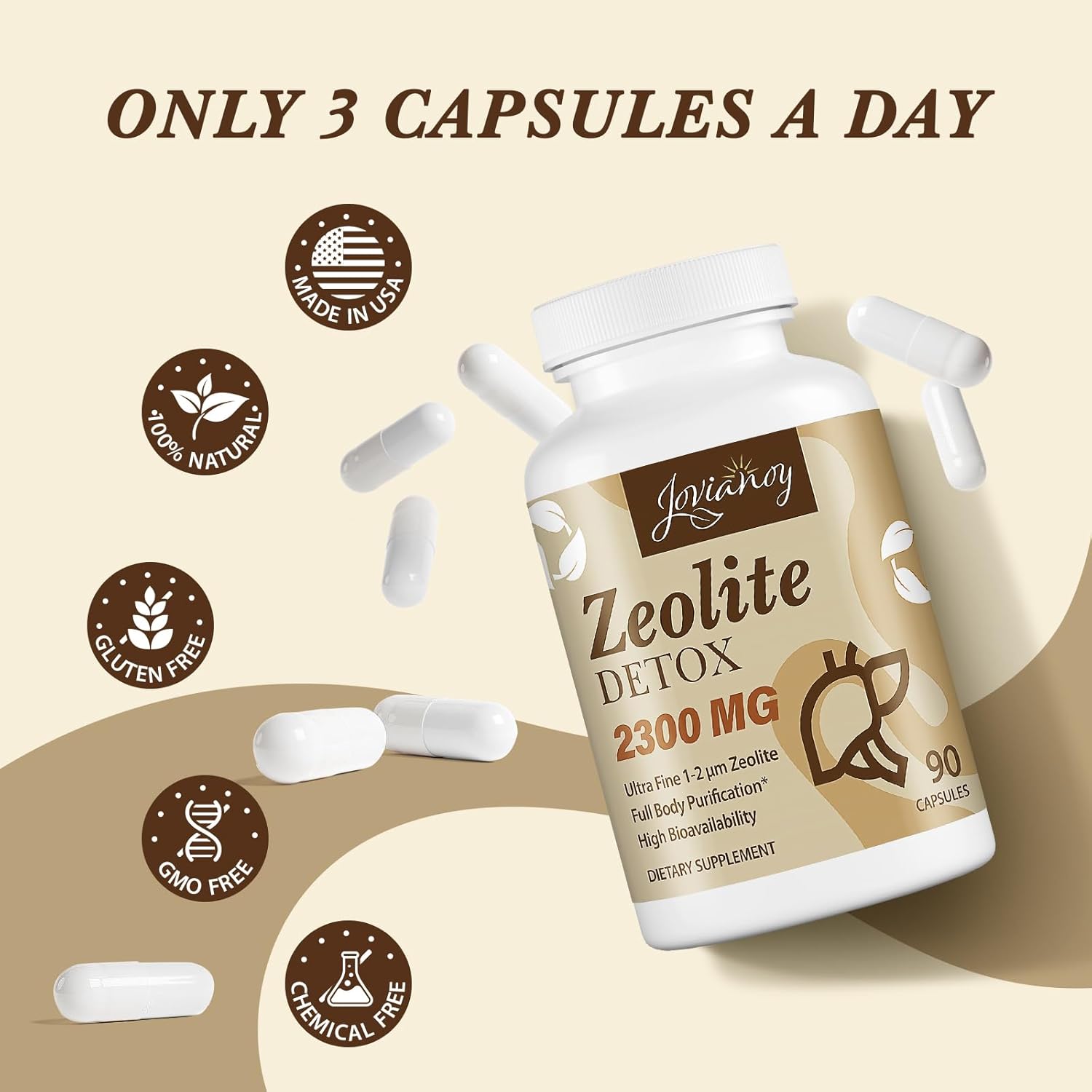 Zeolite Detox Capsules, Organic Activated Charcoal, Bentonite Clay, 1-2 Μm Clinoptilolite, Maximum Absorption, Gut Liver Detox Cleanse Full Body for Women Men, 90 Capsules