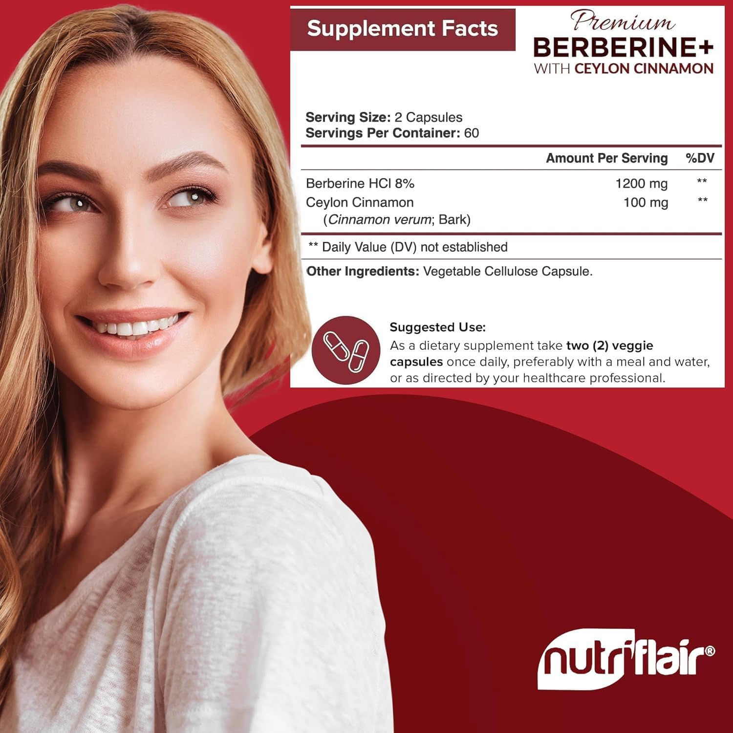 Premium Berberine HCL 1200Mg, 120 Capsules - plus Pure True Ceylon Cinnamon, Berberine HCI Root Supplements Pills - Immune System - Yields an Optimal 8% Hcl