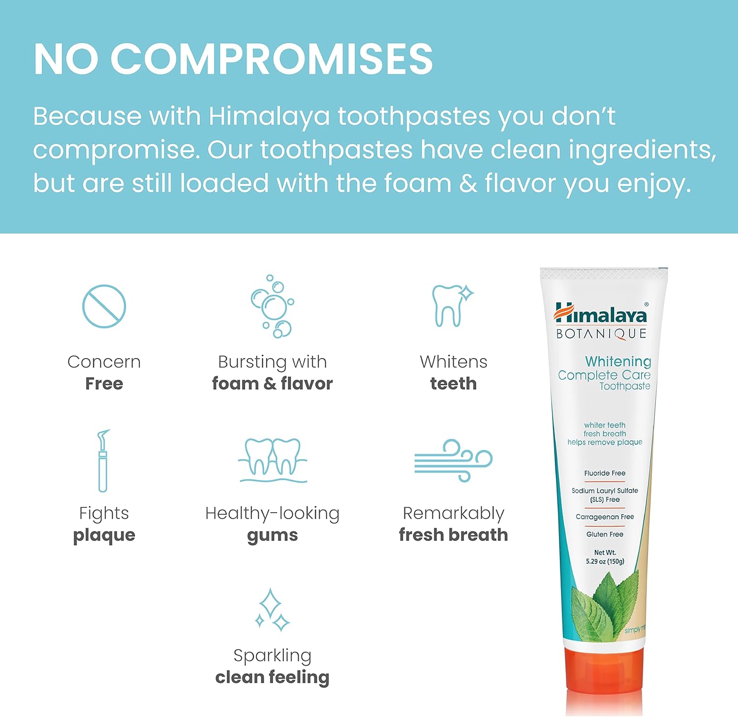 Botanique Whitening Complete Care Toothpaste, Teeth Whitening, Fights Plaque, Fluoride Free, No Artificial Flavors, SLS Free, Cruelty Free, Foaming, Simply Mint Flavor, 5.29 Oz, 2 Pack