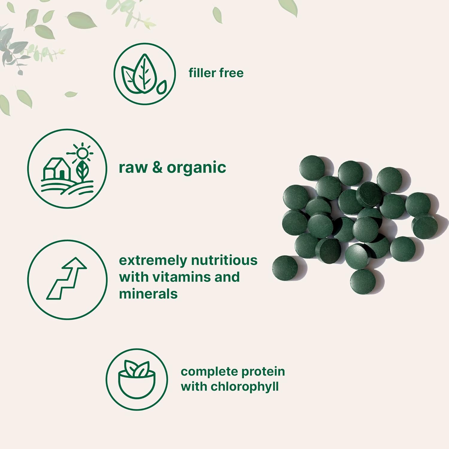 Organic Spirulina Supplement, 3000MG per Serving, 720 Tablets (4 Month Supply), No Filler & Non-Gmo, Rich in Vegan Protein, Vitamins & Prebiotics, Premium Spirulina Pills