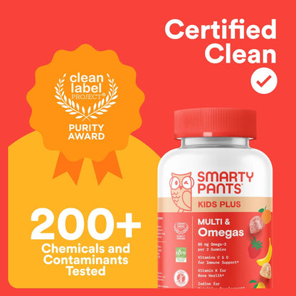Kids Multivitamin Gummies - Improved Formula: Omega 3 (DHA/EPA), Vitamins D3, C, B12, B6, Vitamin A, K & Zinc, Gluten Free, Three Fruit Flavors, 60 Count (30 Day Supply)