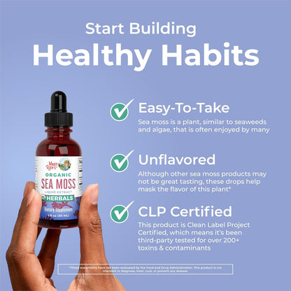 USDA Irish Sea Moss Liquid Drops | Organic Irish Moss | Chondrus Crispus | Formulated for Adults & Kids Ages 14+ | Unflavored | Sugar Free | Vegan | Non-Gmo | 1 Fl Oz