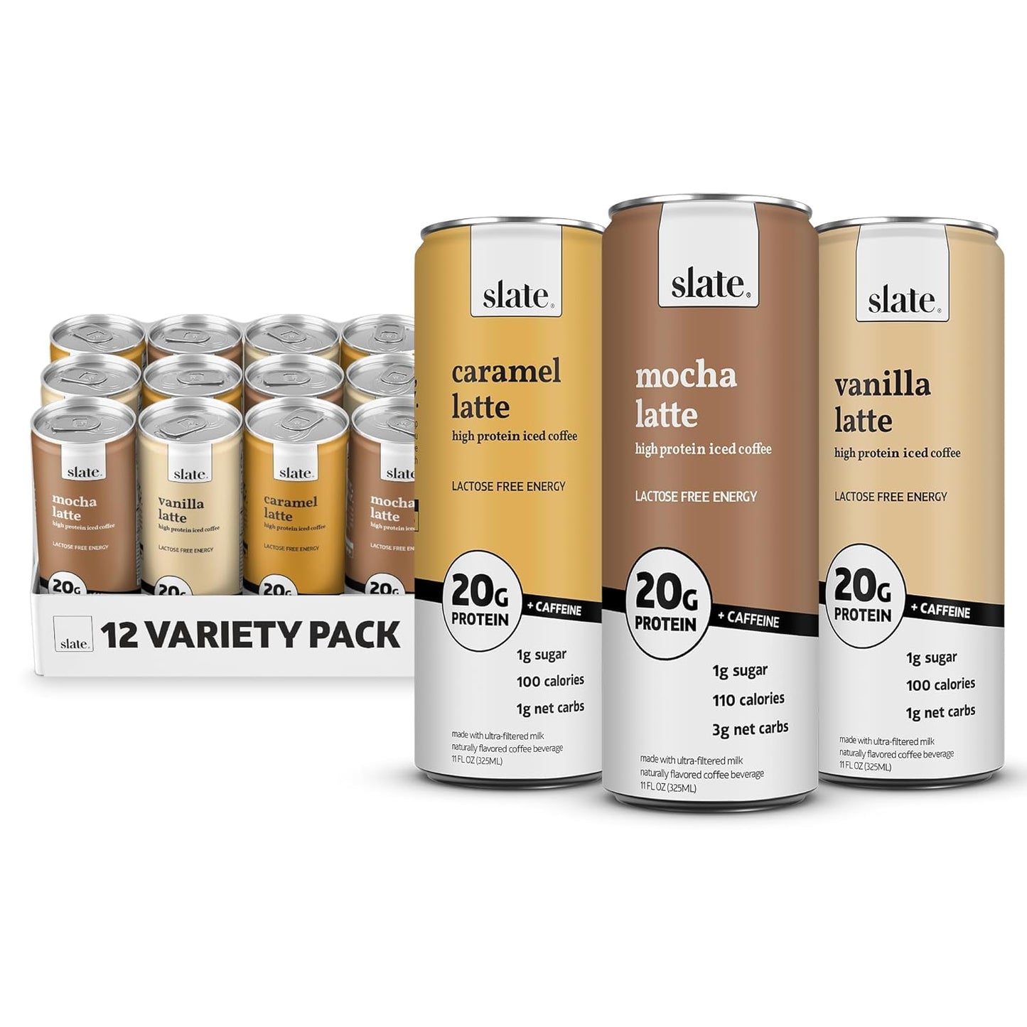 Milk - High Protein Milk Shake - Core Variety Pack - Classic Chocolate, Dark Chocolate, French Vanilla - Lactose Free, 20G Protein, 1G Sugar, 100 Calories, 1-2G Net Carbs - 11 Fl Oz, 12 Cans