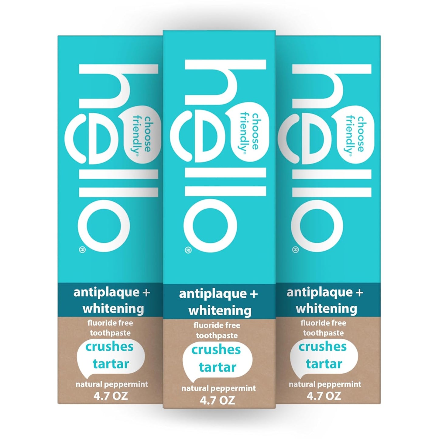 Antiplaque Toothpaste, Fluoride Free for Teeth Whitening with Natural Peppermint Flavor and Tea Tree Oil, Peroxide Free, Gluten Free, SLS Free, 3 Pack, 4.7 OZ Tubes