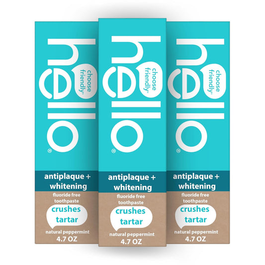 Antiplaque Toothpaste, Fluoride Free for Teeth Whitening with Natural Peppermint Flavor and Tea Tree Oil, Peroxide Free, Gluten Free, SLS Free, 3 Pack, 4.7 OZ Tubes
