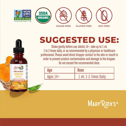 USDA Turmeric Gold Liquid Drops | Herbal Blend | Turmeric Curcumin | Black Pepper | Cassia Cinnamon Bark | Ginger Root | Immune Support | Non-Gmo Project Verified | Vegan | 1Oz