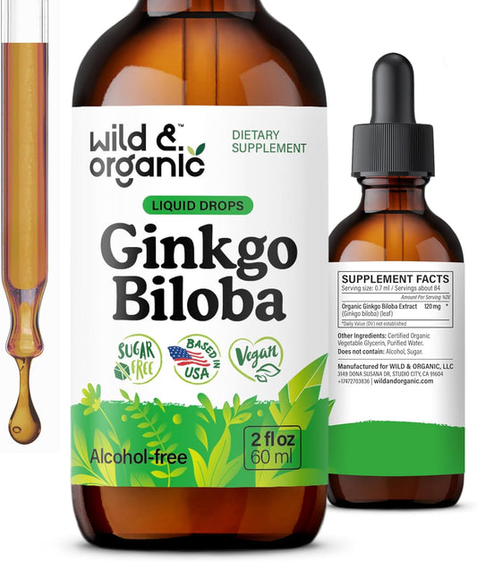 Ginkgo Biloba Tincture - Brain & Focus Support with Ginkgo Leaf Supplement - Vegan, Sugar & Alcohol-Free Herbal Extract Tincture - 2 Fl Oz